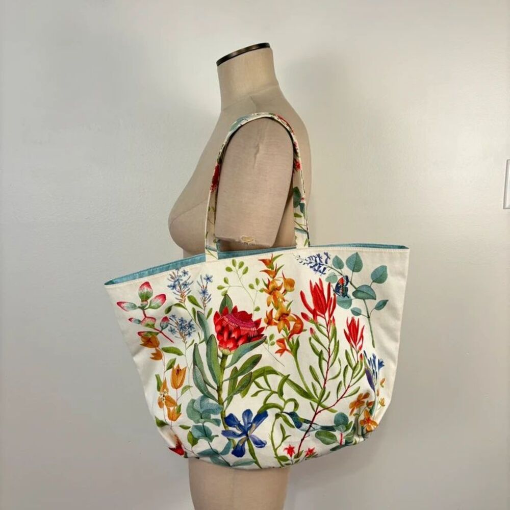 Estee Lauder Floral Canvas Tote Bag Large Botanical Print Beach Shopper Shoulder